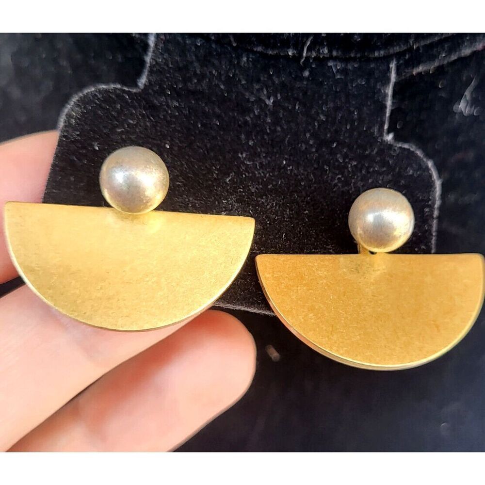 Artisan Brass & Silver Geometric Minimalist Bohemain Earrings - 1"
